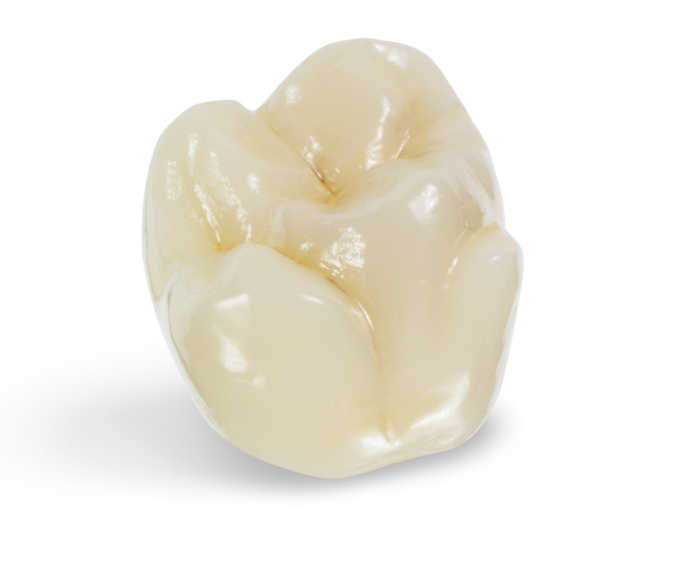 A finished monolithic ceramic molar crown